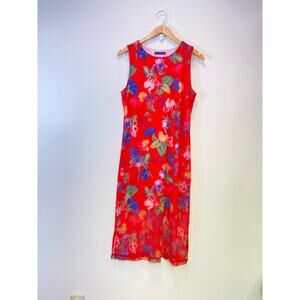 Nally & Millie USA Red Sheer Flower Print  Dress Y2K Indie Sleaze Medium Rare